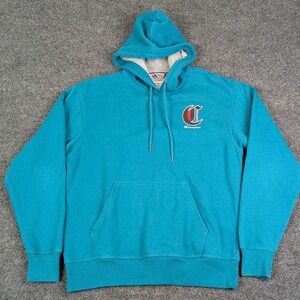 Champion Mens Hoodie Teal Blue Graphic Pullover Sweatshirt Medium GF89H